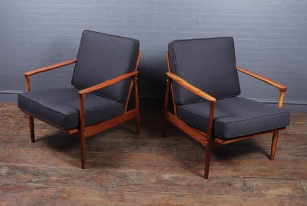 Pair of Walnut Mid Century Danish Armchairs c1960 Antique Chairs 8