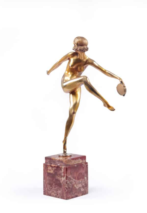 Art Deco Gilt Bronze Sculpture “Tamborine Dancer” by Feguays c1925 - Image 11
