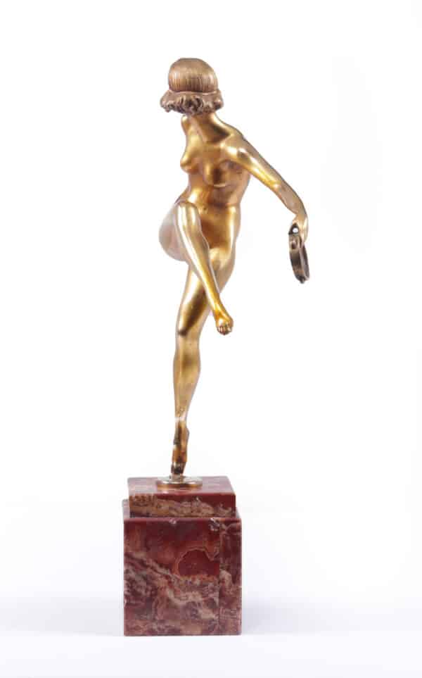Art Deco Gilt Bronze Sculpture “Tamborine Dancer” by Feguays c1925 - Image 10