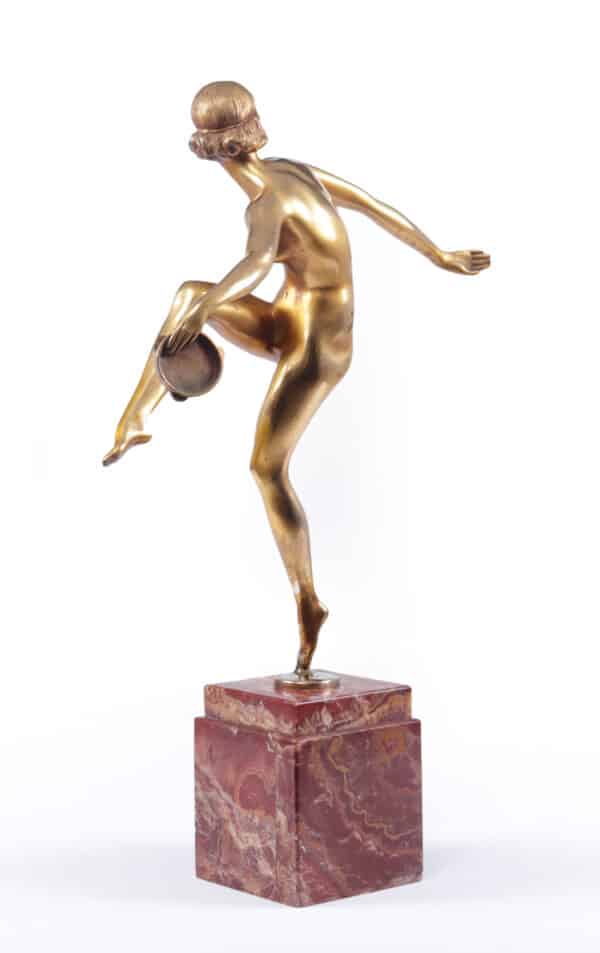 Art Deco Gilt Bronze Sculpture “Tamborine Dancer” by Feguays c1925 - Image 9