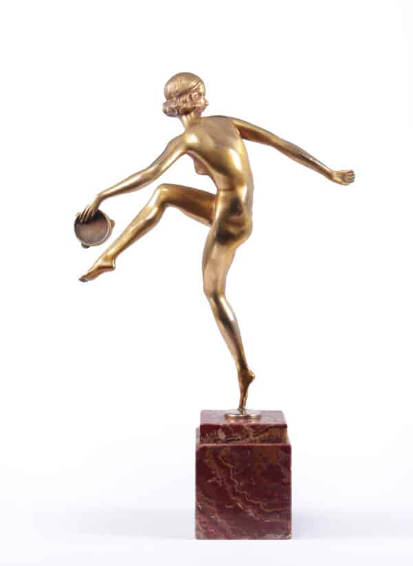 Art Deco Gilt Bronze Sculpture “Tamborine Dancer” by Feguays c1925 - Image 8