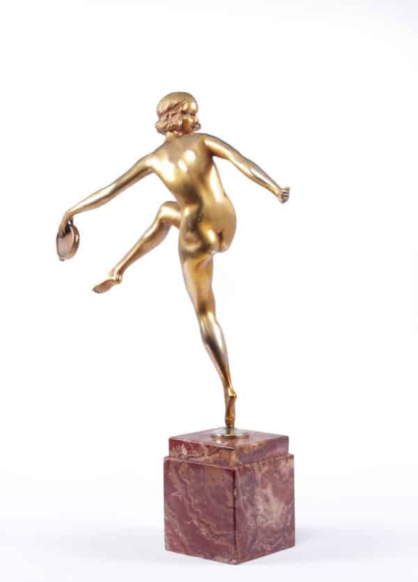 Art Deco Gilt Bronze Sculpture “Tamborine Dancer” by Feguays c1925 - Image 7