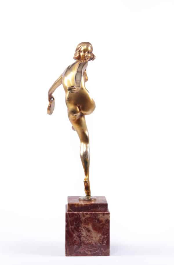 Art Deco Gilt Bronze Sculpture “Tamborine Dancer” by Feguays c1925 - Image 6