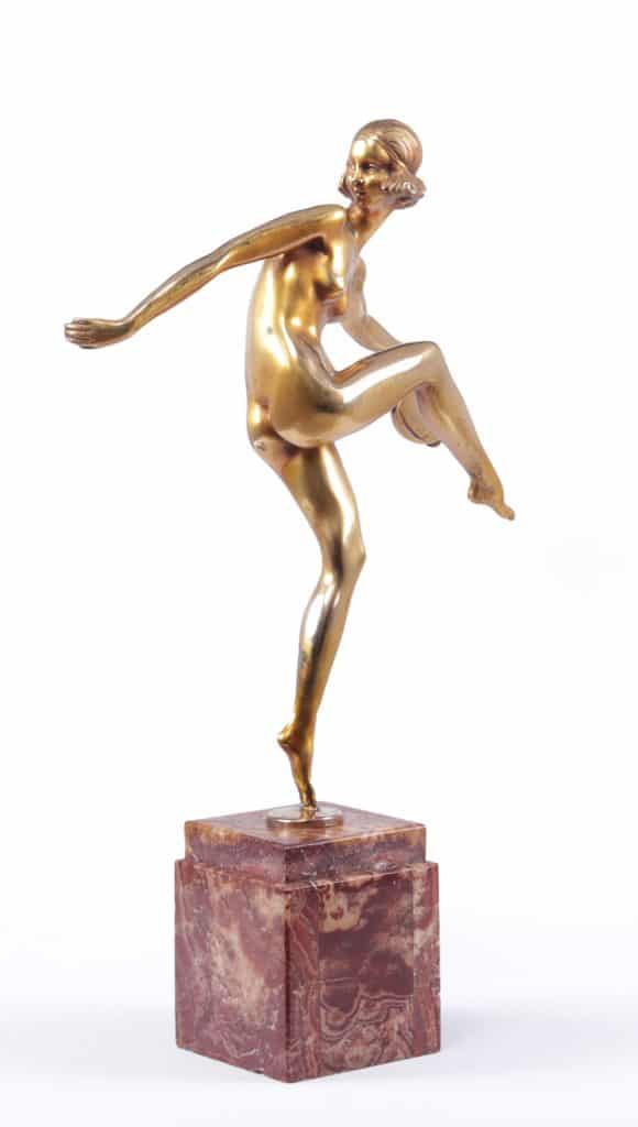 Art Deco Gilt Bronze Sculpture “Tamborine Dancer” by Feguays c1925 - Image 5