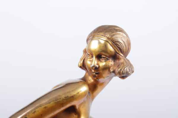 Art Deco Gilt Bronze Sculpture “Tamborine Dancer” by Feguays c1925 - Image 4