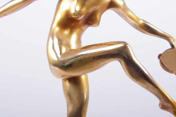 Art Deco Gilt Bronze Sculpture “Tamborine Dancer” by Feguays c1925 - Image 3