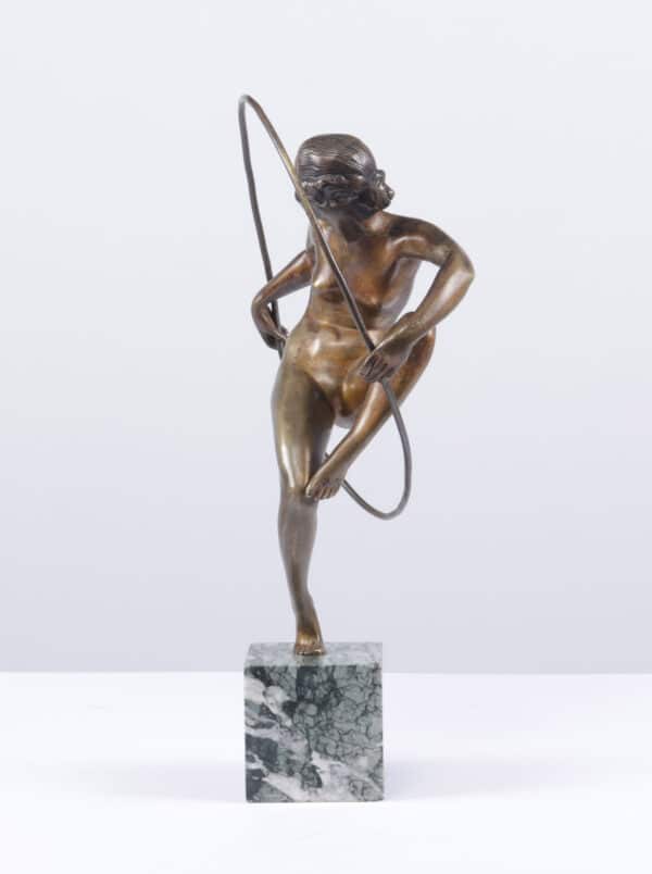 Art Deco Bronze Sculpture Hoop Dancer by A Bouraine c1920 Antique Art 7