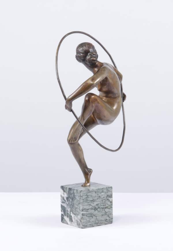 Art Deco Bronze Sculpture Hoop Dancer by A Bouraine c1920 - Image 4
