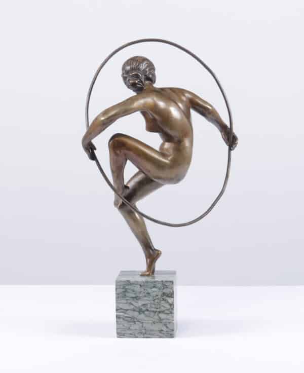 Art Deco Bronze Sculpture Hoop Dancer by A Bouraine c1920 Antique Art 5