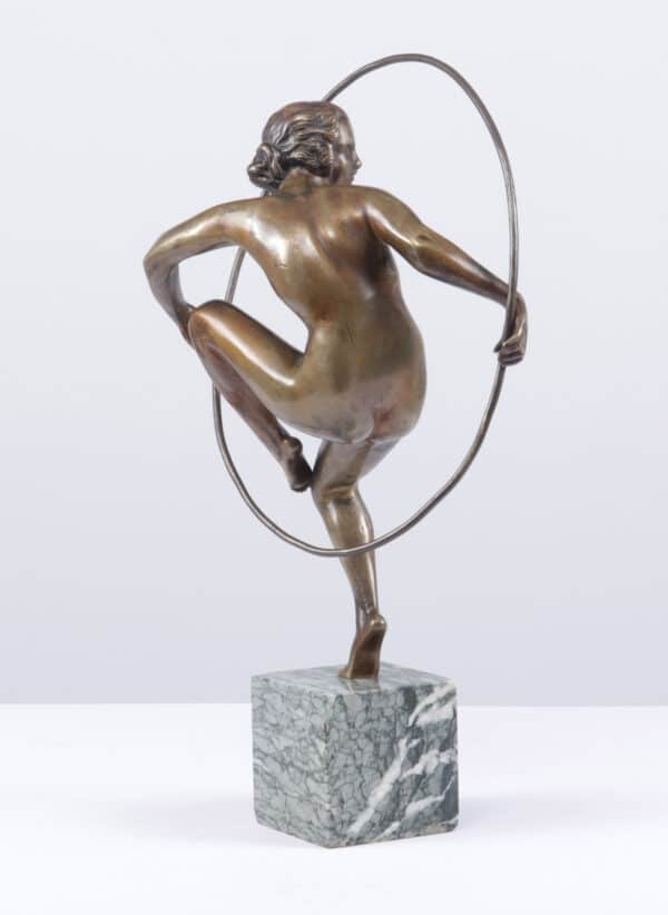 Art Deco Bronze Sculpture Hoop Dancer by A Bouraine c1920 - Image 2