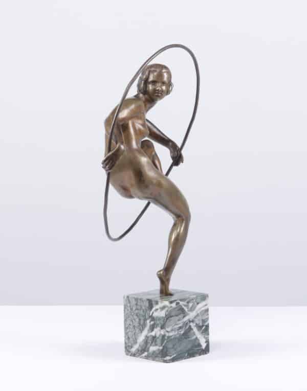 Art Deco Bronze Sculpture Hoop Dancer by A Bouraine c1920 - Image 13
