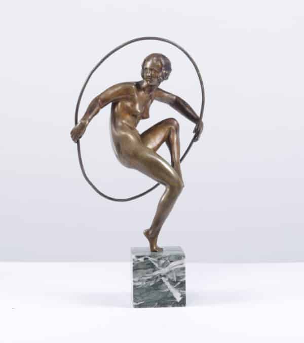 Art Deco Bronze Sculpture Hoop Dancer by A Bouraine c1920 - Image 12