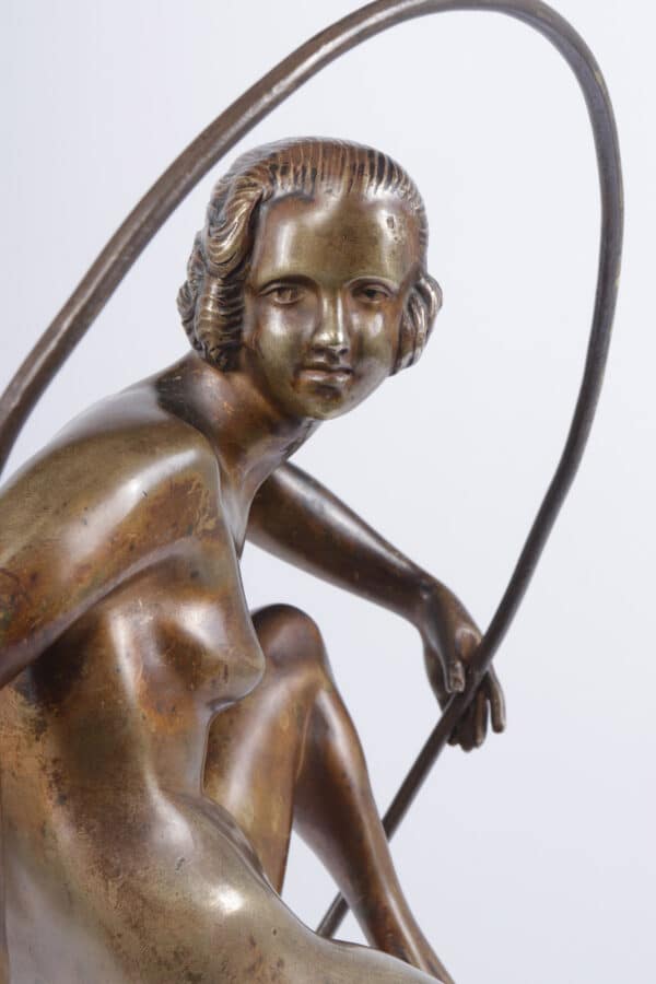 Art Deco Bronze Sculpture Hoop Dancer by A Bouraine c1920 - Image 9