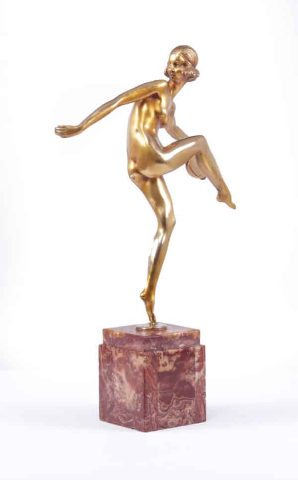 Art Deco Gilt Bronze Sculpture “Tamborine Dancer” by Feguays c1925 - Image 15
