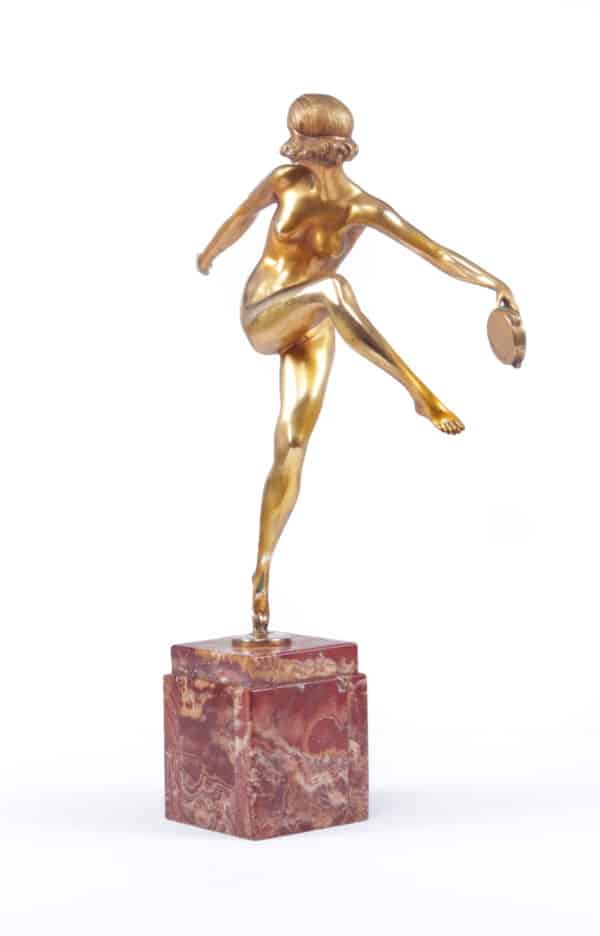 Art Deco Gilt Bronze Sculpture “Tamborine Dancer” by Feguays c1925 - Image 14