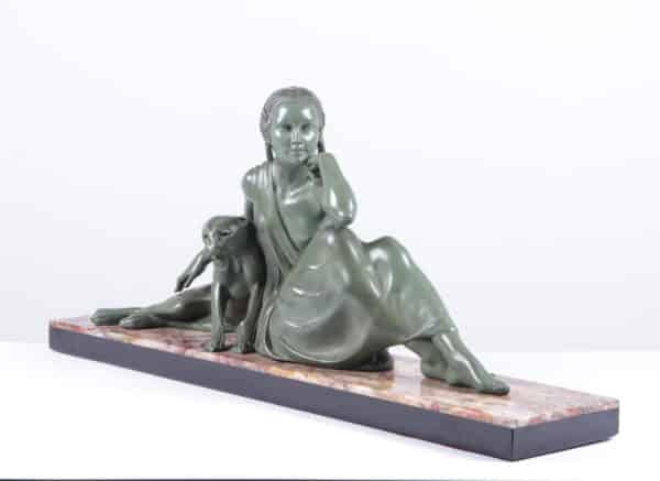 Art Deco Sculpture lady and Panther by Armand Godard c 1930 - Image 9