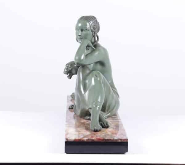 Art Deco Sculpture lady and Panther by Armand Godard c 1930 - Image 8