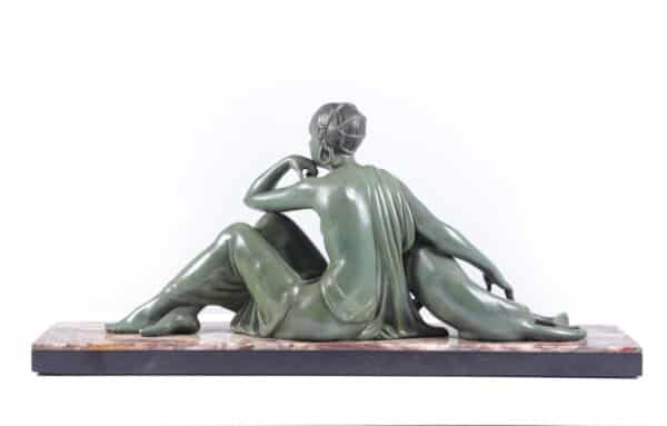 Art Deco Sculpture lady and Panther by Armand Godard c 1930 - Image 6