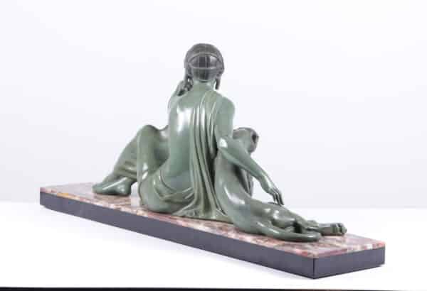 Art Deco Sculpture lady and Panther by Armand Godard c 1930 - Image 5