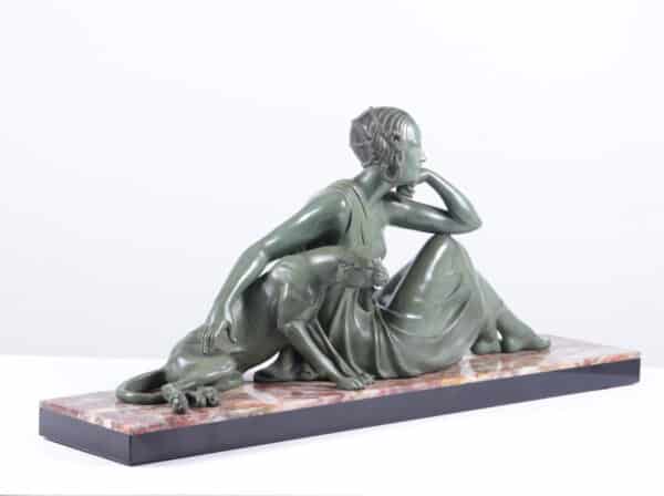Art Deco Sculpture lady and Panther by Armand Godard c 1930 - Image 3