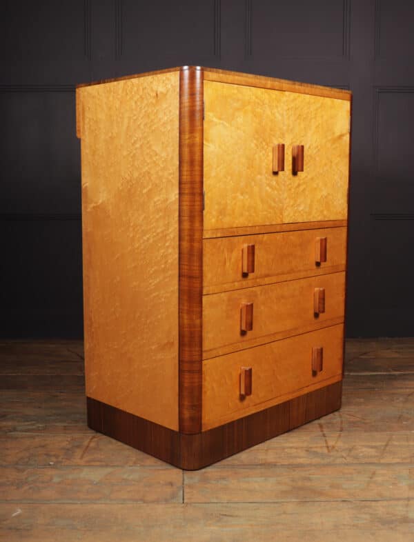 Art Deco Tall Boy in Birds Eye Maple Antique Cupboards 13