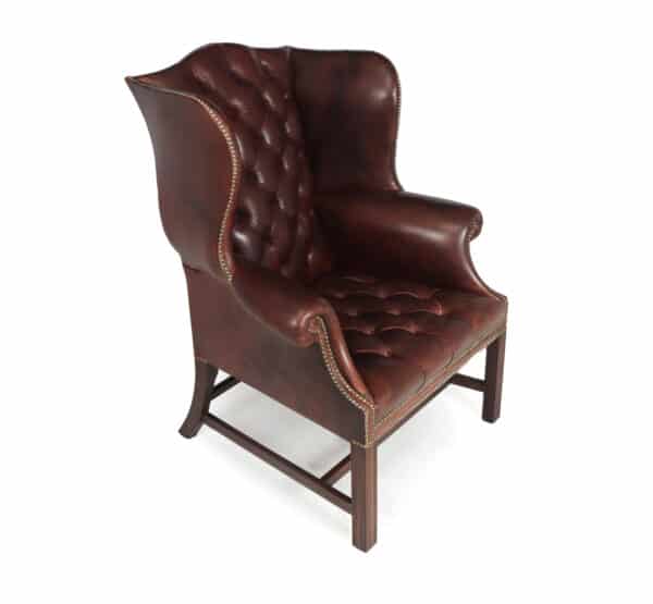 Georgian Style Buttoned Leather Wing Chair Antique Chairs 16