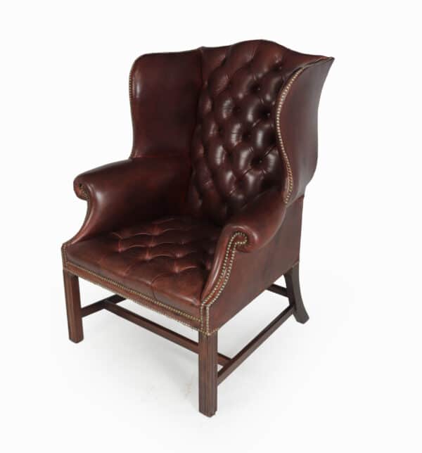 Georgian Style Buttoned Leather Wing Chair Antique Chairs 15