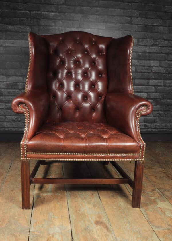 Georgian Style Buttoned Leather Wing Chair Antique Chairs 14