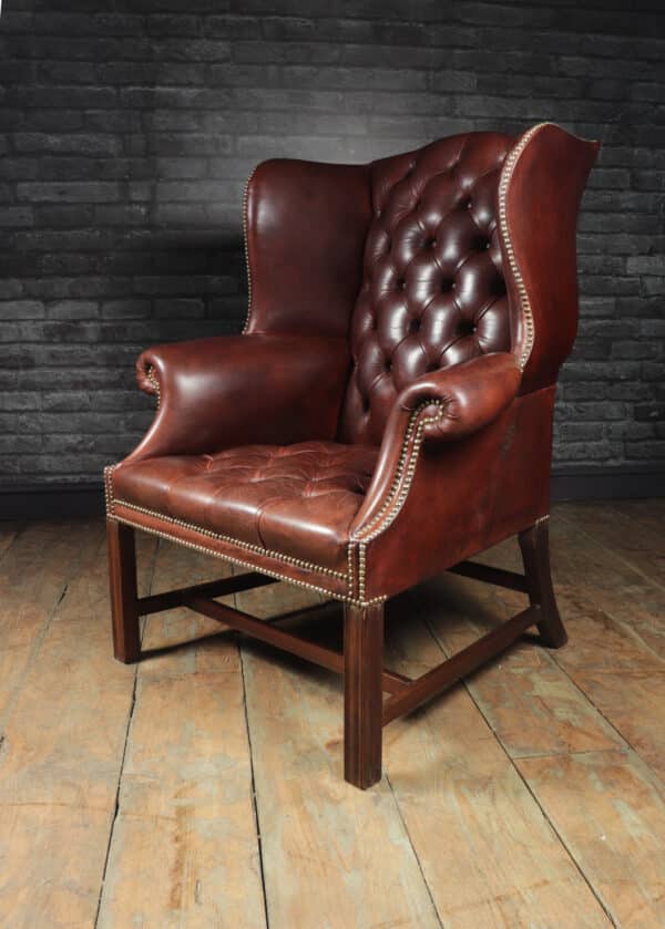 Georgian Style Buttoned Leather Wing Chair Antique Chairs 13
