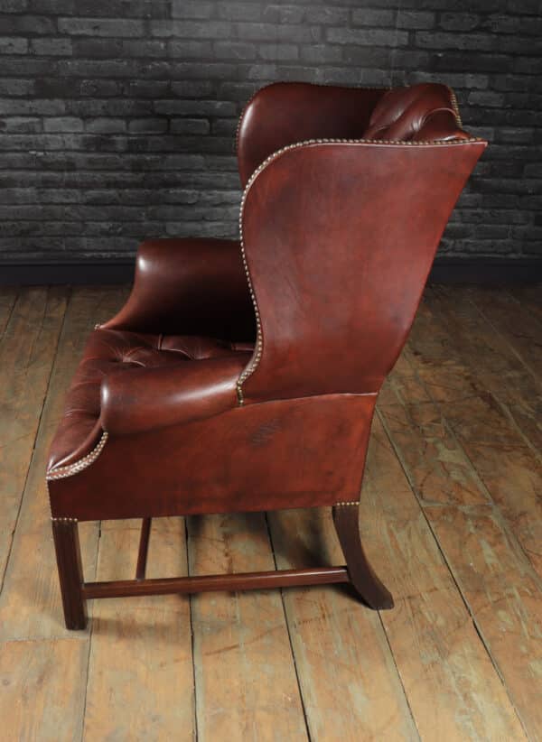 Georgian Style Buttoned Leather Wing Chair Antique Chairs 11