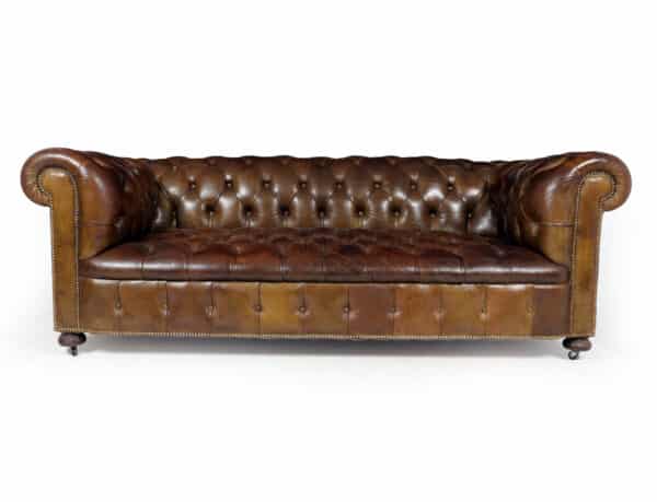 English Leather Chesterfield with Buttoned Seat Antique Sofas 3