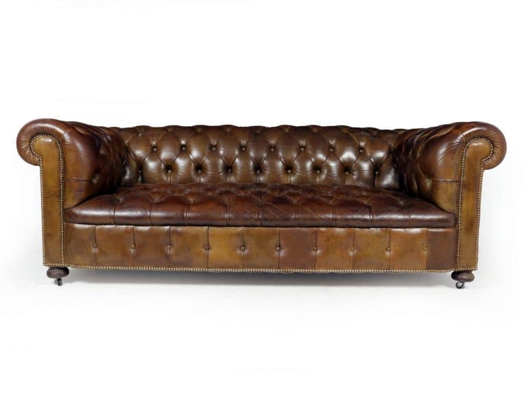 English Leather Chesterfield with Buttoned Seat