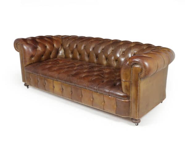 English Leather Chesterfield with Buttoned Seat Antique Sofas 5