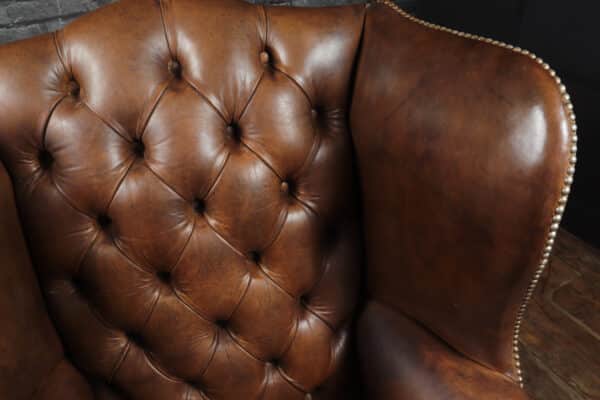 Georgian Style Brown Buttoned Leather Wing Chair Antique Chairs 7