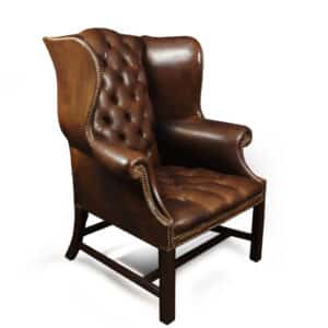Georgian Style Brown Buttoned Leather Wing Chair Antique Chairs