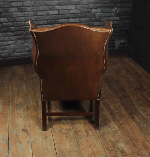 Georgian Style Brown Buttoned Leather Wing Chair Antique Chairs 13