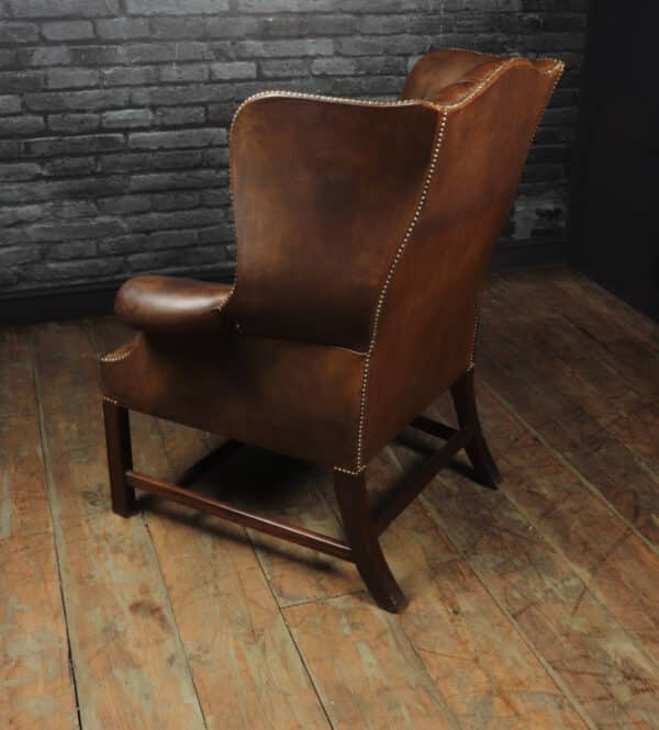 Georgian Style Brown Buttoned Leather Wing Chair Antique Chairs 14