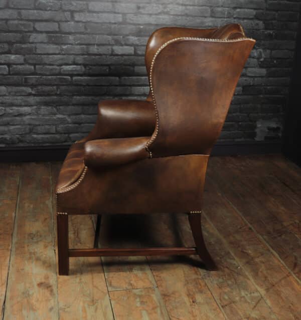Georgian Style Brown Buttoned Leather Wing Chair Antique Chairs 15