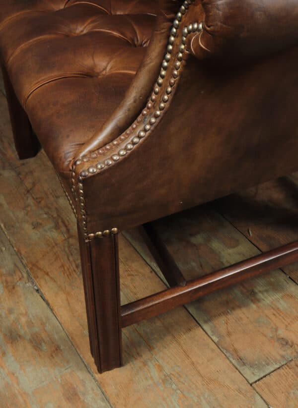 Georgian Style Brown Buttoned Leather Wing Chair Antique Chairs 16