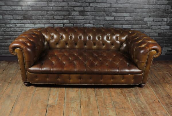 English Leather Chesterfield with Buttoned Seat Antique Sofas 6