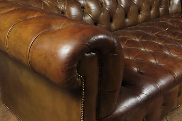 English Leather Chesterfield with Buttoned Seat Antique Sofas 9
