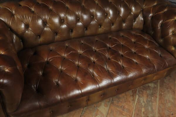 English Leather Chesterfield with Buttoned Seat Antique Sofas 10