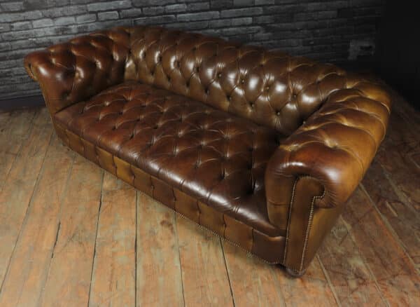 English Leather Chesterfield with Buttoned Seat Antique Sofas 11
