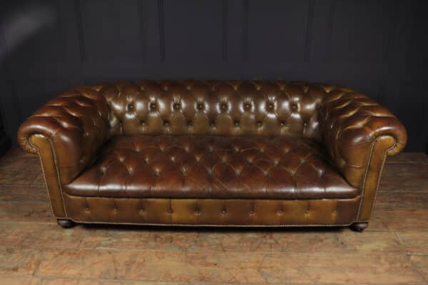 English Leather Chesterfield with Buttoned Seat Antique Sofas 16