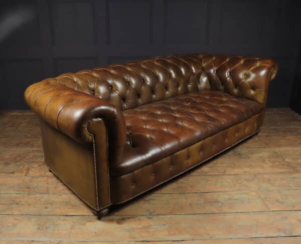 English Leather Chesterfield with Buttoned Seat Antique Sofas 17