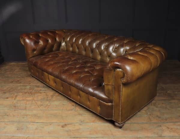 English Leather Chesterfield with Buttoned Seat Antique Sofas 18
