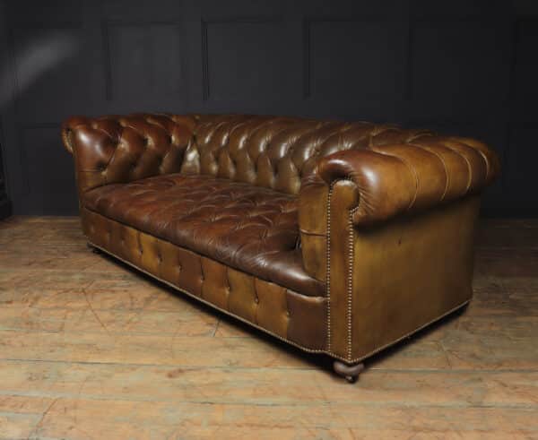 English Leather Chesterfield with Buttoned Seat Antique Sofas 19