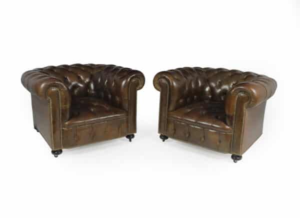Pair of Brown Leather Chesterfield Club Chairs Antique Chairs 3