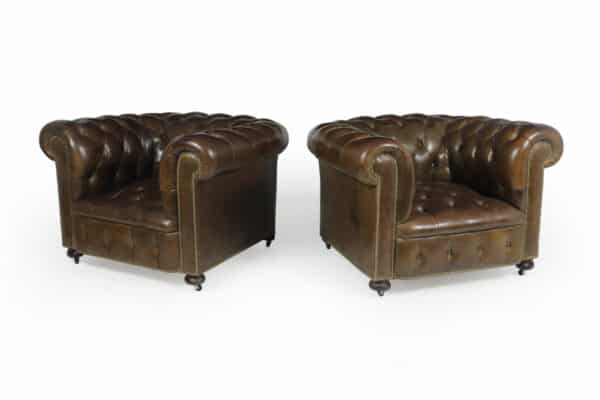 Pair of Brown Leather Chesterfield Club Chairs - Image 5