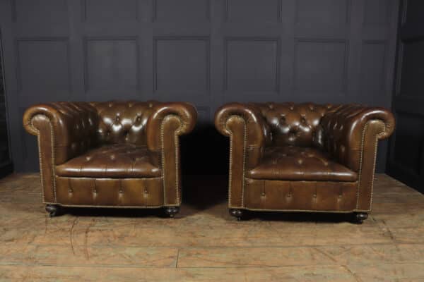 Pair of Brown Leather Chesterfield Club Chairs Antique Chairs 6